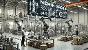 DALL·E 2025-03-06 16.12.23 - A modern mechanical engineering and machine manufacturing company with a large sign that says 'NEMIN GROUP'. The image shows a high-tech industrial fa.webp